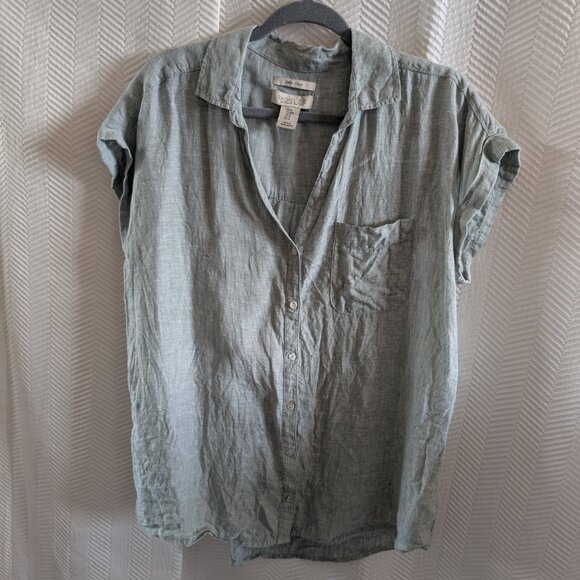 Rachel Zoe 100% Linen Short Sleeve Shirt Light Blue Button-down Collar Medium - Picture 10 of 10